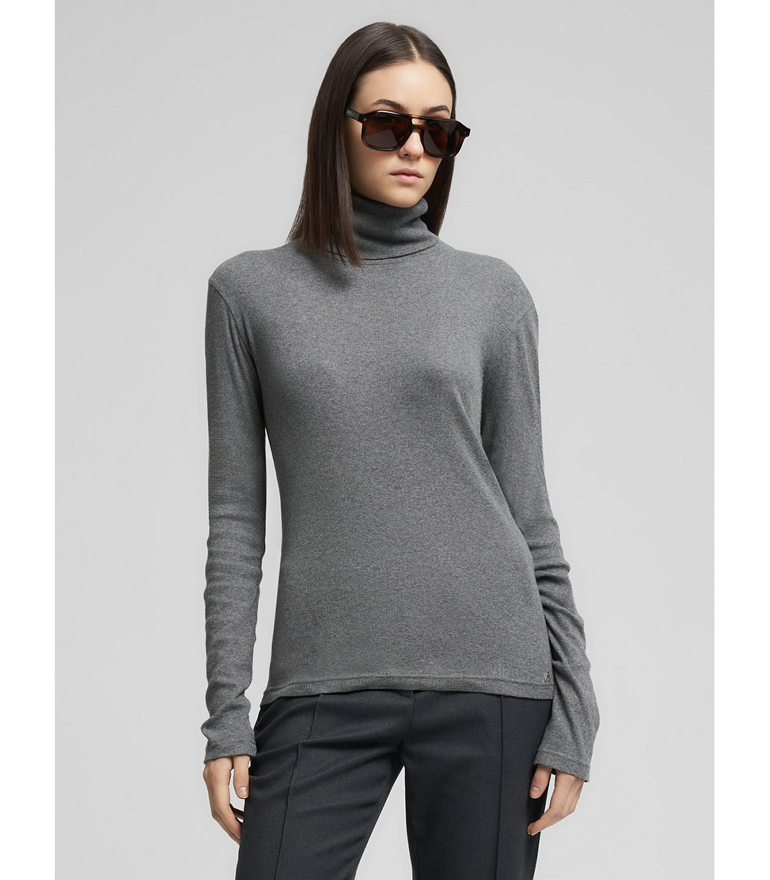 スリムフィット・ハイネックロングTシャツ 詳細画像 ダークグレーメランジ 2